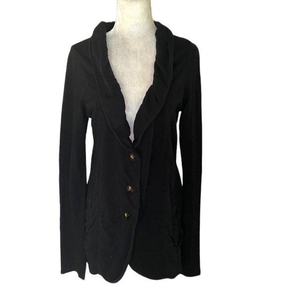 Lilla P Black Knit Ruffle Button Front Collar Jacket Cardigan Blazer - S - Picture 1 of 11
